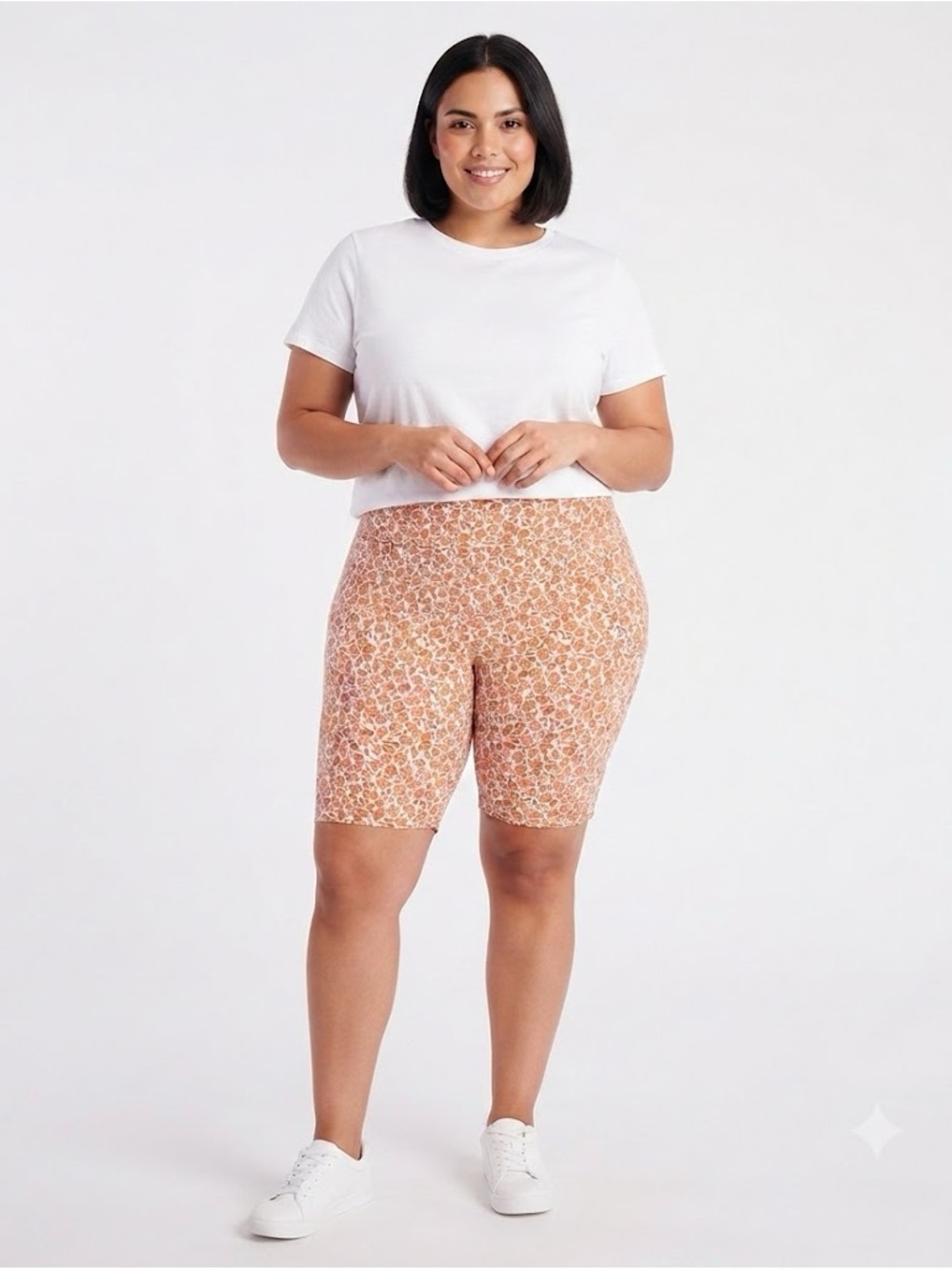 Terra & Sky Women’s Plus  Size Bike Shorts Orange Floral